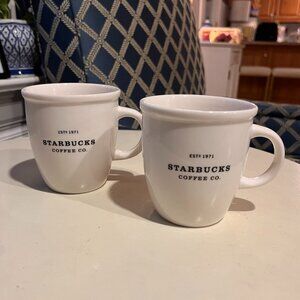2 Starbucks White Barista Mugs 2002 Coffee est 1971